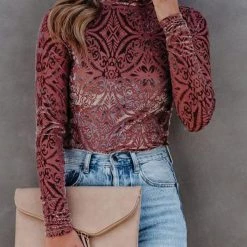 Levency New In Velvet Burnout Turtleneck Top