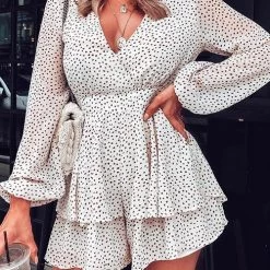 Levency Print V Neck Long Sleeve Romper New In