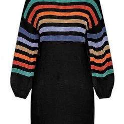 Levency Turtleneck Rainbow Stripe Sweater Dress New In