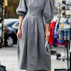 Levency Solid Linen Half Sleeve Dress New In