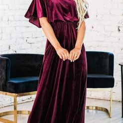 Levency New In Velvet Wlastic Waist Slit Maxi Dress