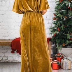 Levency New In Velvet Wlastic Waist Slit Maxi Dress