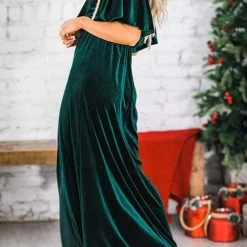 Levency New In Velvet Wlastic Waist Slit Maxi Dress