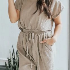 Levency Slit Back Solid Drawstring Jumpsuit 31 Levency Slit Back Solid Drawstring Jumpsuit