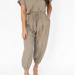 Levency Slit Back Solid Drawstring Jumpsuit 24 Levency Slit Back Solid Drawstring Jumpsuit