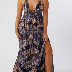 Levency New In Multi Floral Print Halter Maxi Dress
