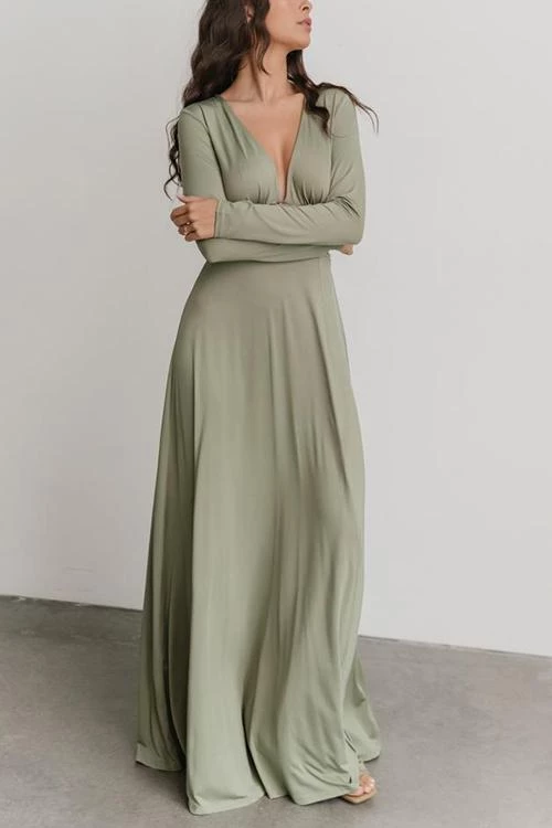 Levency V Neck Long Sleece Slit Maxi Dress New In 13 Levency V Neck Long Sleece Slit Maxi Dress New In