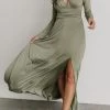 Levency V Neck Long Sleece Slit Maxi Dress New In