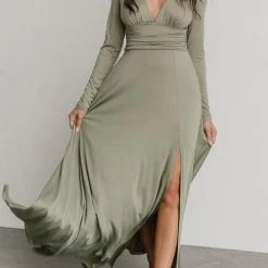 Levency V Neck Long Sleece Slit Maxi Dress New In 45 Levency V Neck Long Sleece Slit Maxi Dress New In