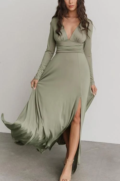 Levency V Neck Long Sleece Slit Maxi Dress New In 19 Levency V Neck Long Sleece Slit Maxi Dress New In