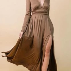 Levency V Neck Long Sleece Slit Maxi Dress New In 38 Levency V Neck Long Sleece Slit Maxi Dress New In