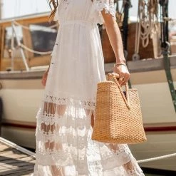 Levency Lace V Neck Open Back Maxi Dress New In