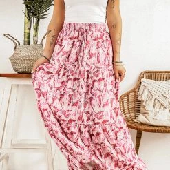 Levency New In Floral Print Drawstring Maxi Skirts