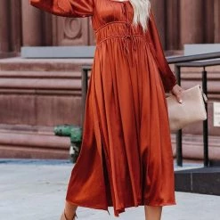 Levency New In Satin Pocket Drawstring Long Sleeve Midi Dress 16 Levency New In Satin Pocket Drawstring Long Sleeve Midi Dress