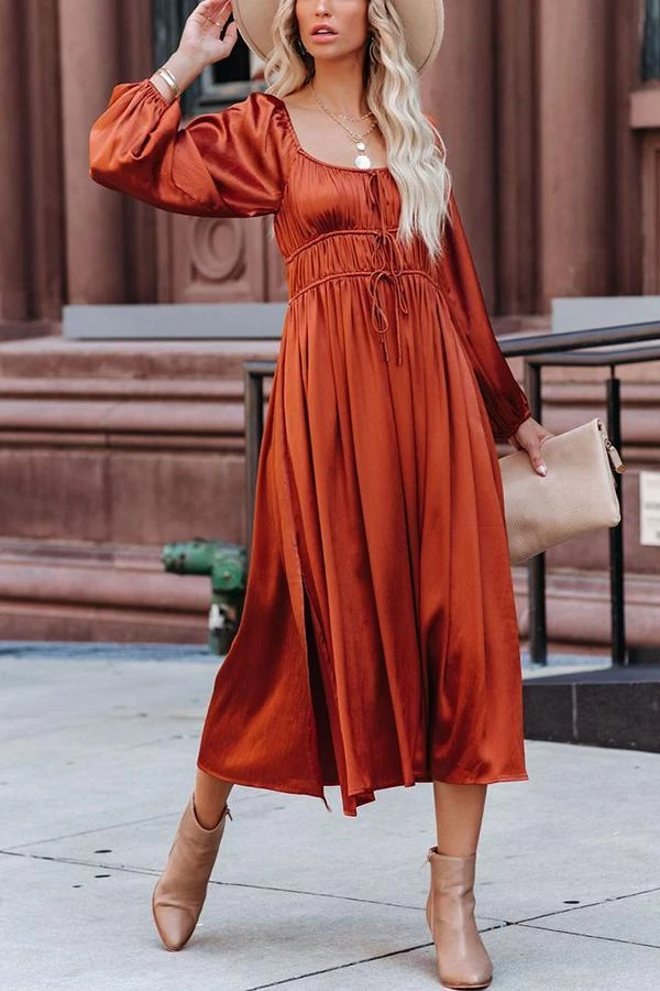 Levency New In Satin Pocket Drawstring Long Sleeve Midi Dress 8 Levency New In Satin Pocket Drawstring Long Sleeve Midi Dress