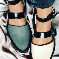 Levency Buckle Color Block Sandals Flats