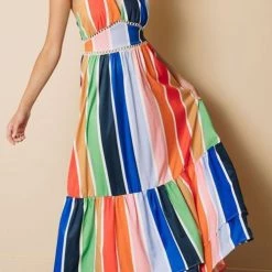 Levency New In Rainbow Stripe Backless Slip Maxi Dress 8 Levency New In Rainbow Stripe Backless Slip Maxi Dress