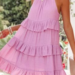 Levency Smocked Halter Tiered Babydoll Dress New In