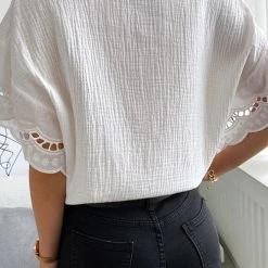 Levency Keyhole Scalloped Edges V Neck Blouse