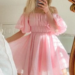 Levency New In Off Shoulder Puff Sleeve Mini Dress