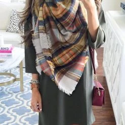 Levency Grey Yellow Plaid Blanket Scarf New In