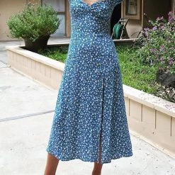 Levency New In Print Slit Short Sleeve Dress