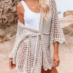 Levency Loose Weave Long Belted Cardigan New In