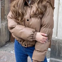 Levency New In Faux Leather Puffer Jacket