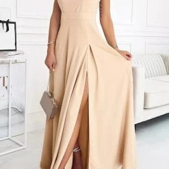 Levency Cut Out Neck High Slit Maxi Dress