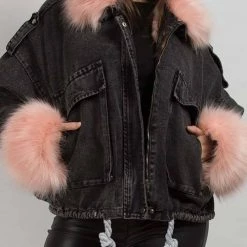 Levency Detachable Fuzzy Faux Fur Collar Denim Coat New In 43 Levency Detachable Fuzzy Faux Fur Collar Denim Coat New In