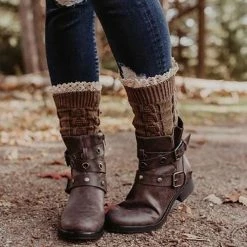 Levency Lace Trim Knitted Boot Cuffs