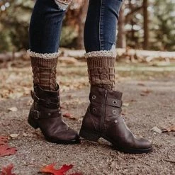 Levency Lace Trim Knitted Boot Cuffs