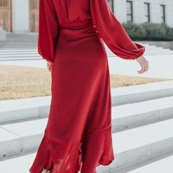 Levency Ruffles Knot Wrap Maxi Dress