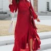 Levency Ruffles Knot Wrap Maxi Dress