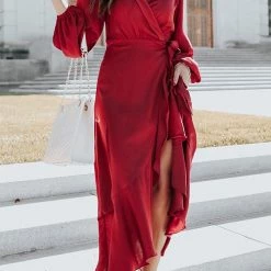 Levency Ruffles Knot Wrap Maxi Dress