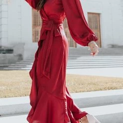 Levency Ruffles Knot Wrap Maxi Dress