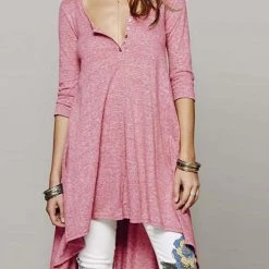 Levency New In Button High Low T Shirt Dress
