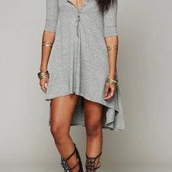 Levency New In Button High Low T Shirt Dress
