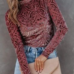 Levency New In Velvet Burnout Turtleneck Top