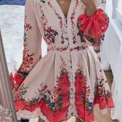 Levency New In Much Respect Printed Button Mini Dress