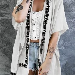 Levency New In Retro Floral Pattern Kimono