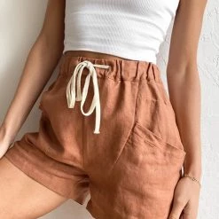 Levency Drawstring Waist Pockets Shorts New In