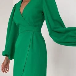 Levency V Neck Puff Sleeve Slit Hem Mini Dress New In