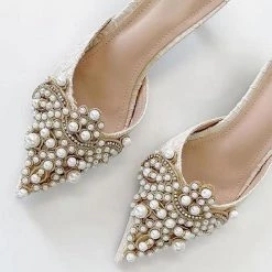 Levency Pearl Lace High Heel Mules New In