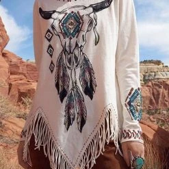 Levency OX HEAD Print Tassels Cover T Shirt New In