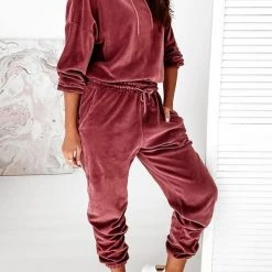 Levency New In Velvet Drawstring Hooded Joggrt Set