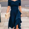 Levency New In Off Shoulder Frill Belted Midi Dress