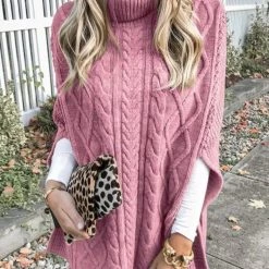 Levency High Neck Cable Knit Poncho New In 9 Levency High Neck Cable Knit Poncho New In