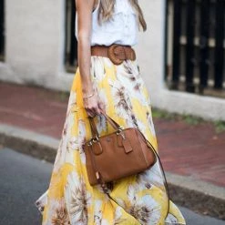 Levency New In Floral Print Chiffon Maxi Skirts