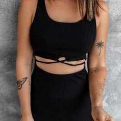 Levency Cutout Ribbed Knit Bodycon Midi Dress